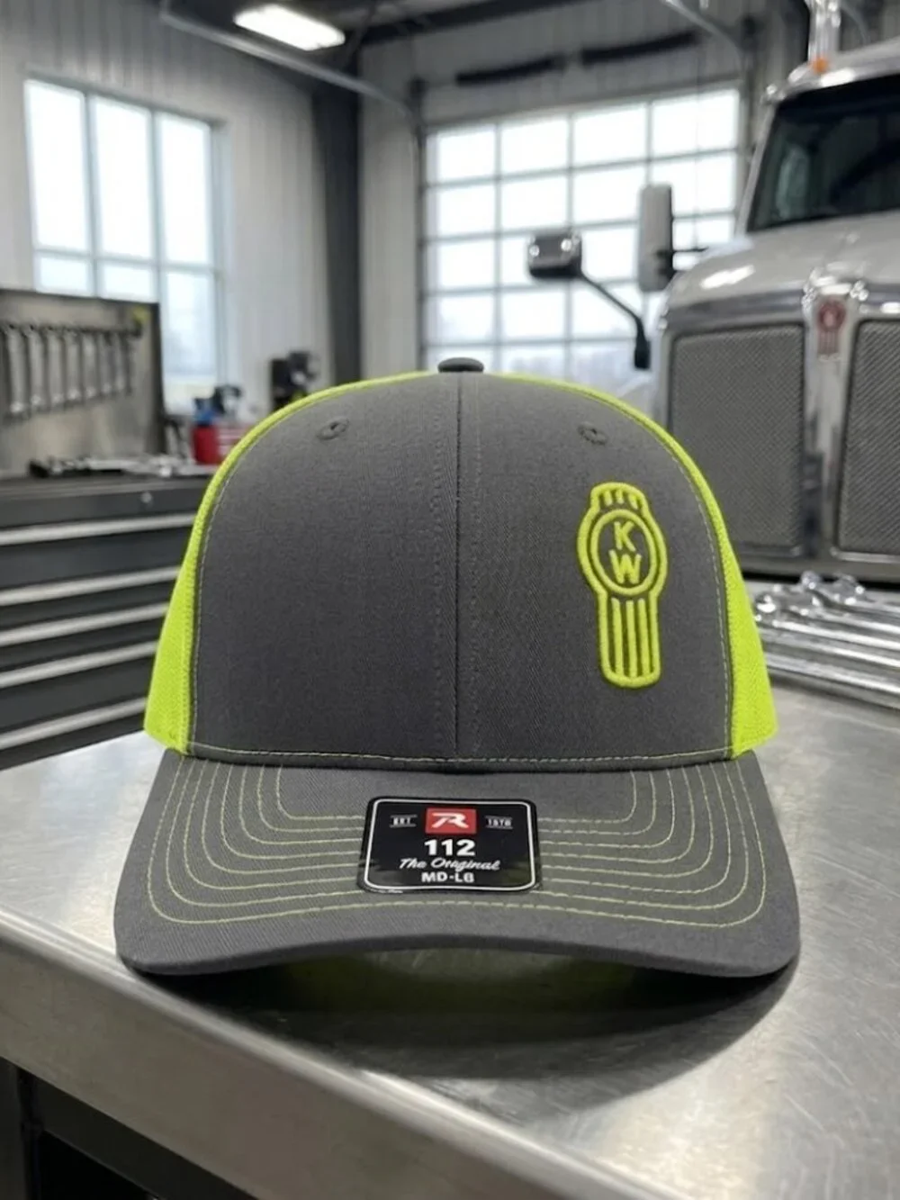 Kenworth Semi Truck Offset Embroidered Grey Neon Richardson 112 Hat Cap New 80s